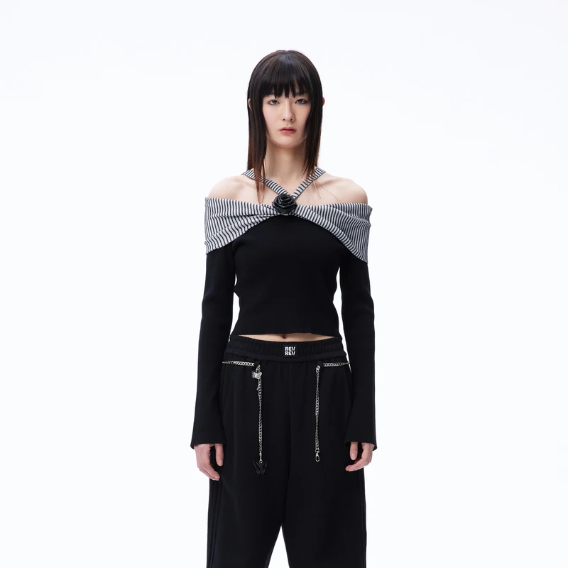 REVAN芮范设计师款甜酷辣妹风挂脖毛衫RN70601130