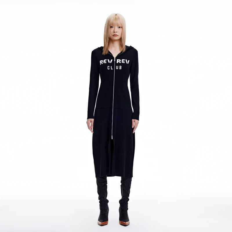 【赵老板专属】REVAN芮范复古风连帽针织连衣裙RN91103123
