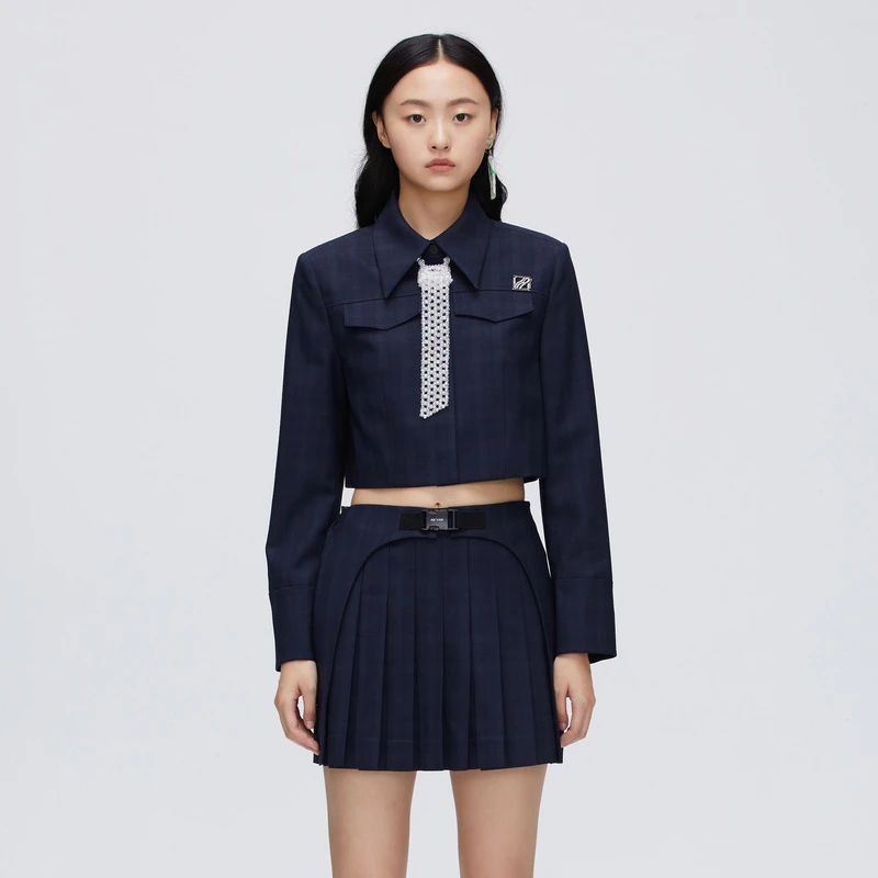 【达人播专属】REVAN芮范水晶领带宽松短款西装外套O10901064