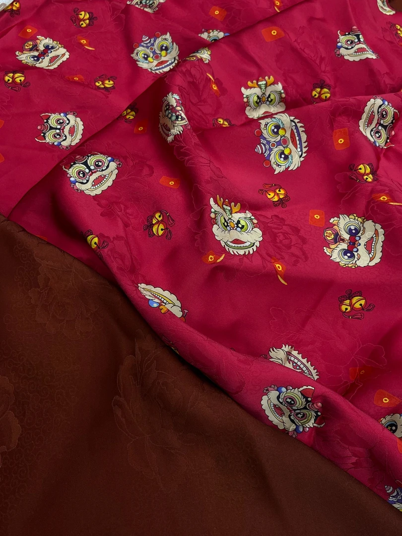 【金狮送福红】人丝红云纱面料新中式风格布料【HV8926】