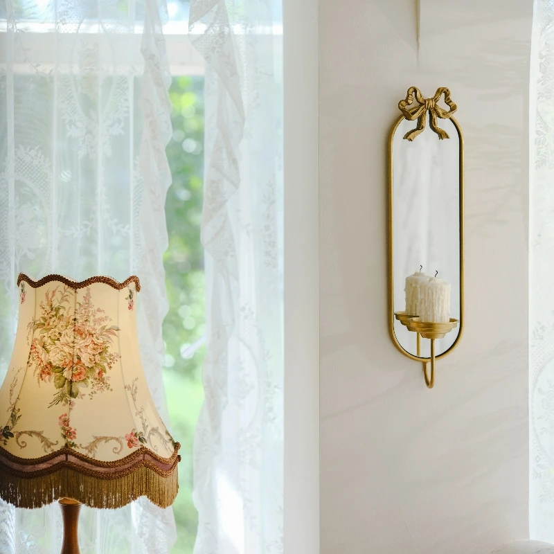 悦澜居法式复古简约高级金色中古不识月镜子烛台