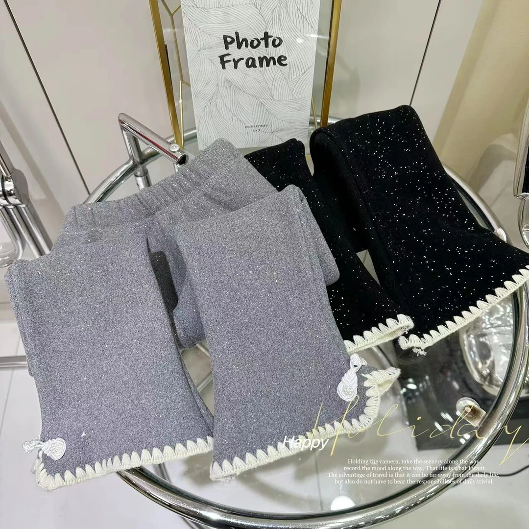 汤圆家童装2023新款国风撒银加绒喇叭裤 Y-5957