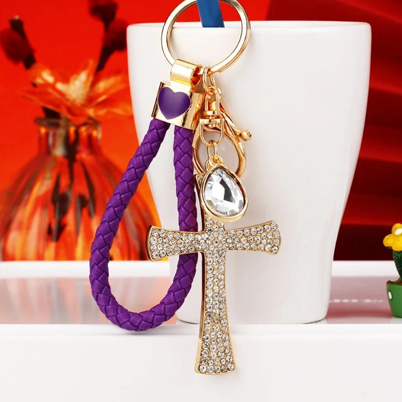 水钻爱心十字架汽车钥匙扣女ins韩国可爱创意 包挂件钥匙链圈礼品
