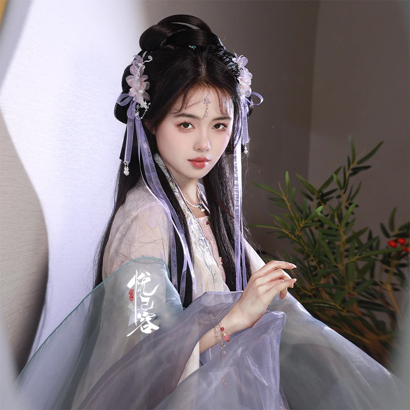 悦己容[凝月瑶]复古风纱花长流苏飘带发夹日常可爱少女汉服发饰