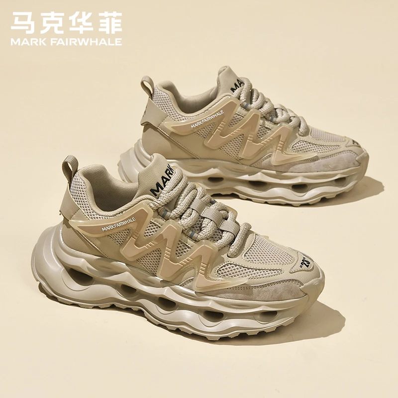 马克华菲男鞋夏季2024新款网面透气休闲运动鞋男款增高男士老爹鞋