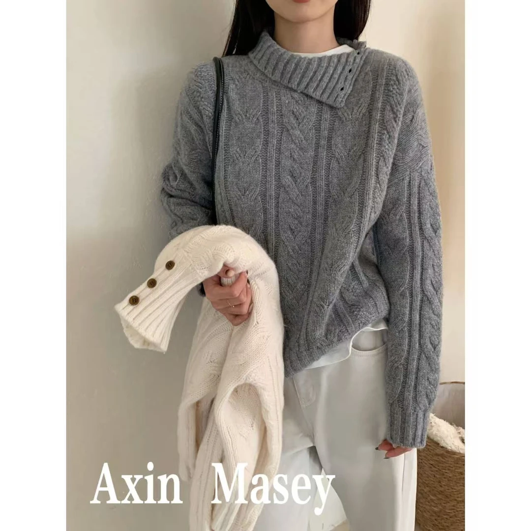 阿欣家~ 三粒扣麻花 时尚百搭秋冬新款女式针织衫上衣Z00915