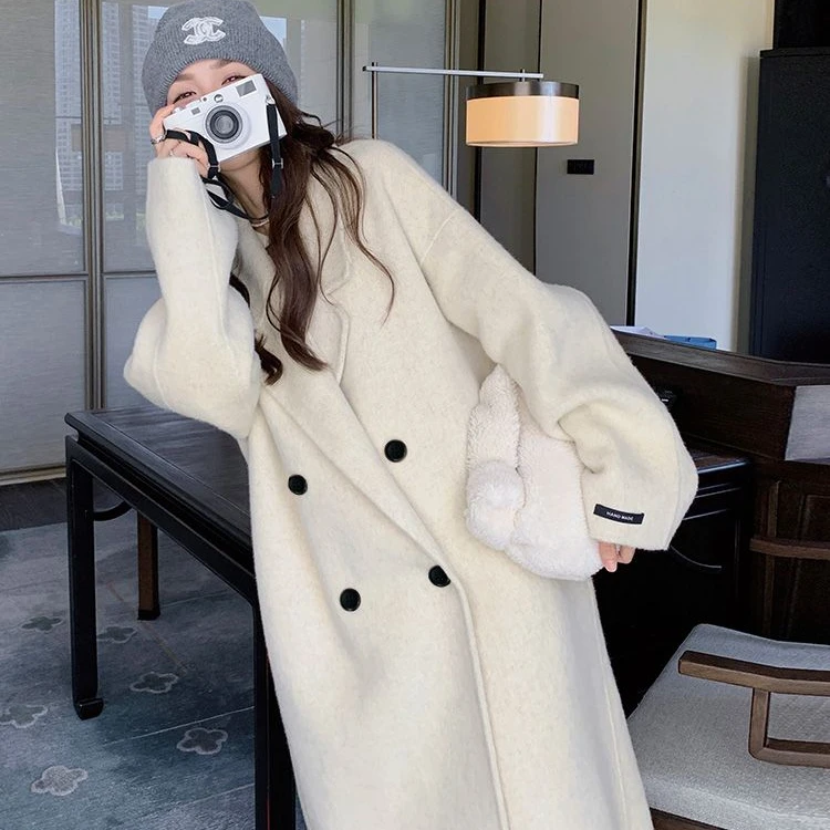 燕麦色双面绒呢大衣女秋冬2024年新款韩系爆款过膝毛呢外套