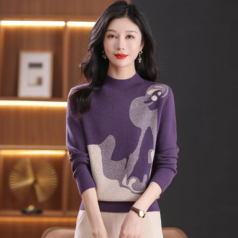 秋冬新款女装圆领长袖时尚显瘦加厚针织衫738