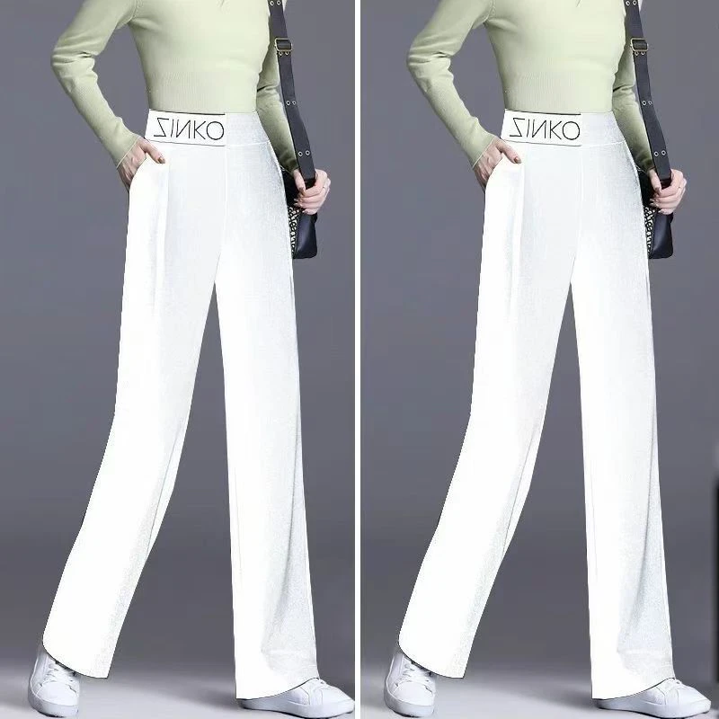 #9963 阔腿裤女裤新款高腰垂感西装宽松直筒薄款黑色拖地休闲裤