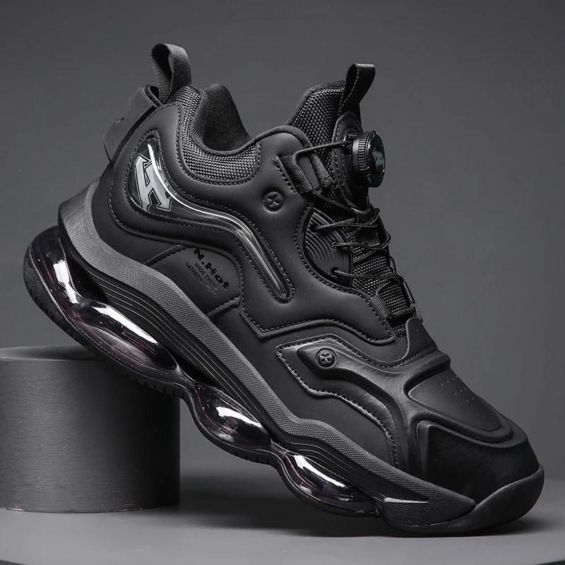 新款运动鞋男潮流鞋百搭青少年男孩中学生休闲厚底全黑色男士鞋子