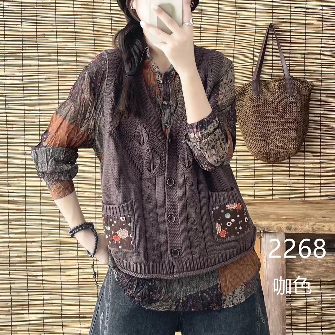 2024年春季新款棉线针织马甲女宽松v领单排扣显瘦遮肉百搭款