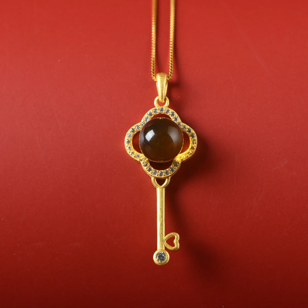 蓝珀钥匙S925锁骨链