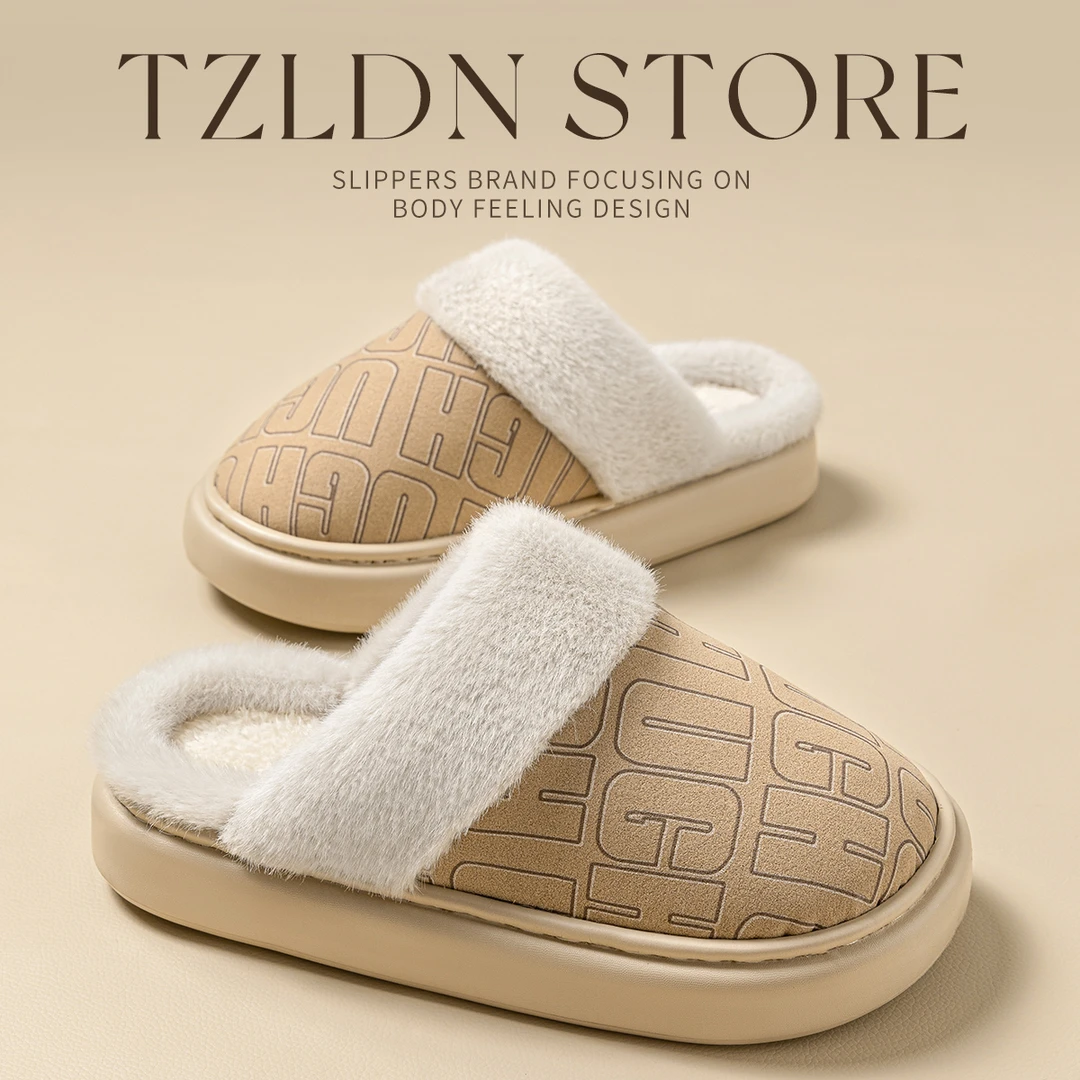 厚底高端棉拖鞋女款秋冬季室内情侣居家保暖毛绒拖鞋男3453【SSS】