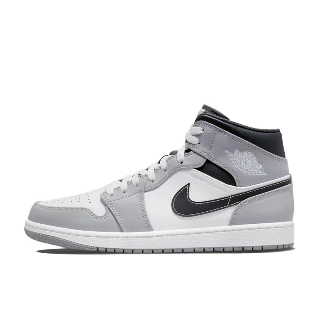 NIKE/耐克AJ1 Mid烟灰 减震防滑耐磨中帮复古篮球鞋 男款黑白灰