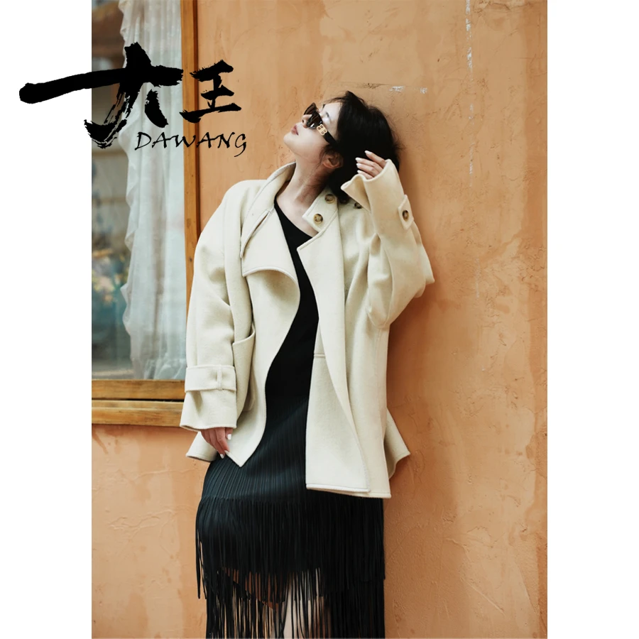 DAWANG | 【雾霭】秋冬设计师款气质烟管领大牌女士羊毛上衣