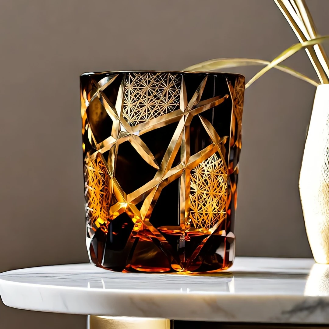 闪电纹江户切子玻璃杯子水晶酒杯手工威士忌杯琥珀洋酒杯礼品销子