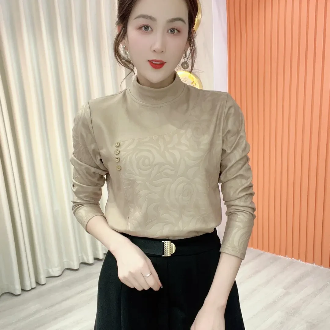 秋冬新款加绒澳绒半高领打底衫时尚百搭洋气显瘦长袖保暖上衣277