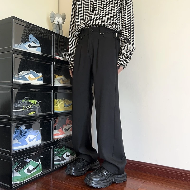 黑色西装裤子男春夏阔腿垂感宽松直筒休闲裤韩版百搭运动拖地长裤