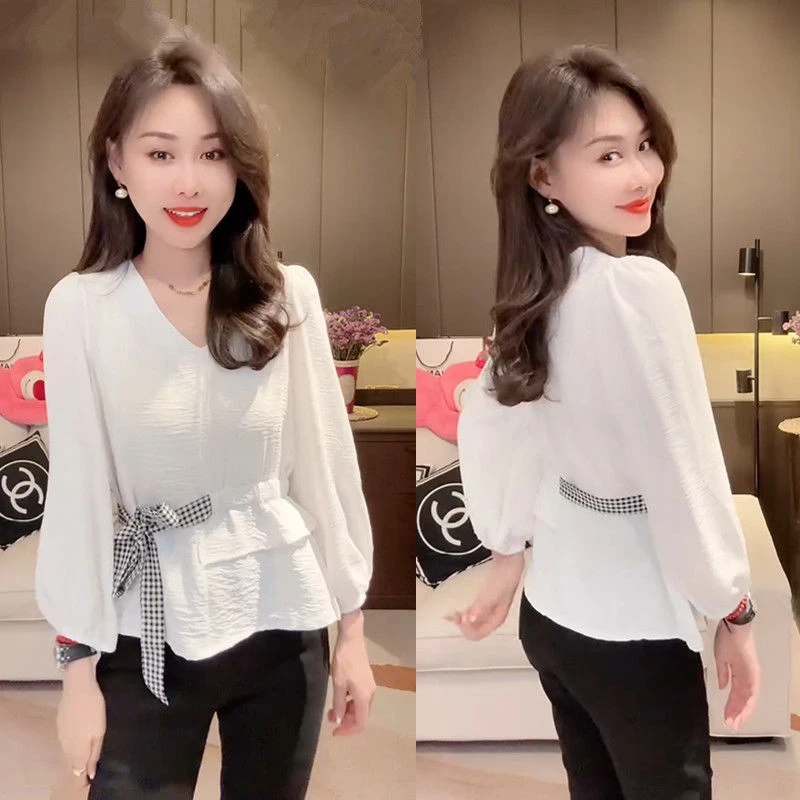 《清仓》爆款时尚减龄修身显瘦衬衫洋气百搭蝴蝶结设计V领女上衣