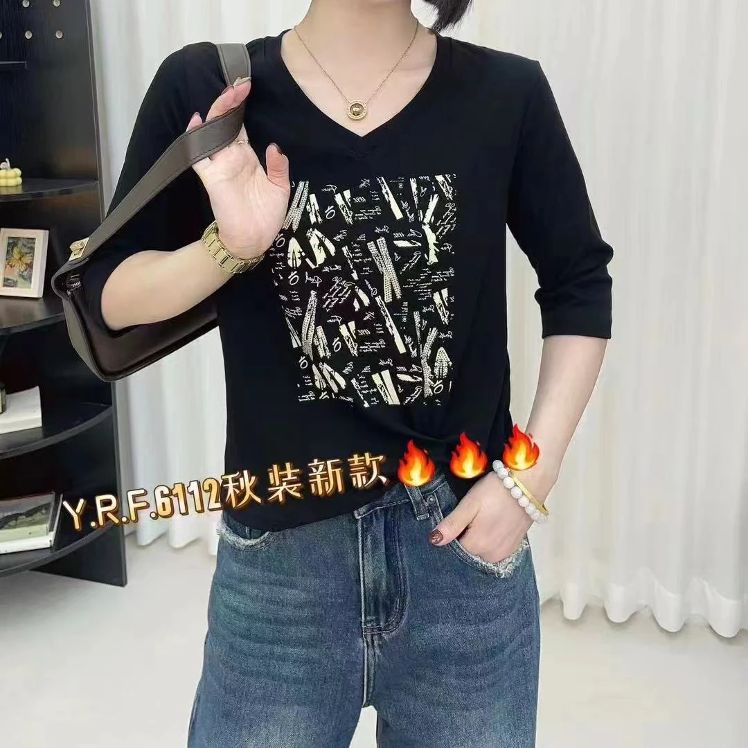 中袖打底衫棉的V领