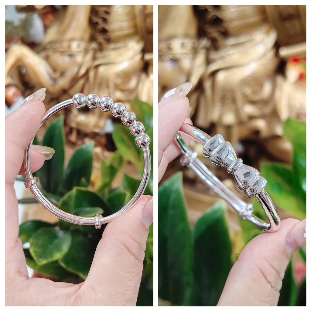 足银银制品 中大童足银9999手镯5-13岁小学生纯银镯子女孩单支