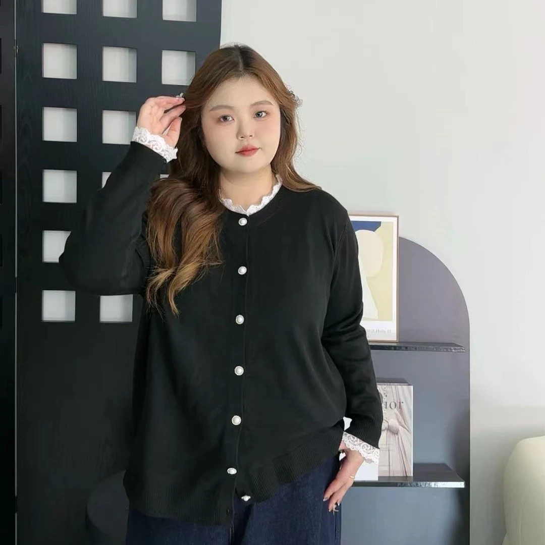 【9917】大码法式小香风假两件毛衣针织开衫女秋季胖MM遮肚子显瘦