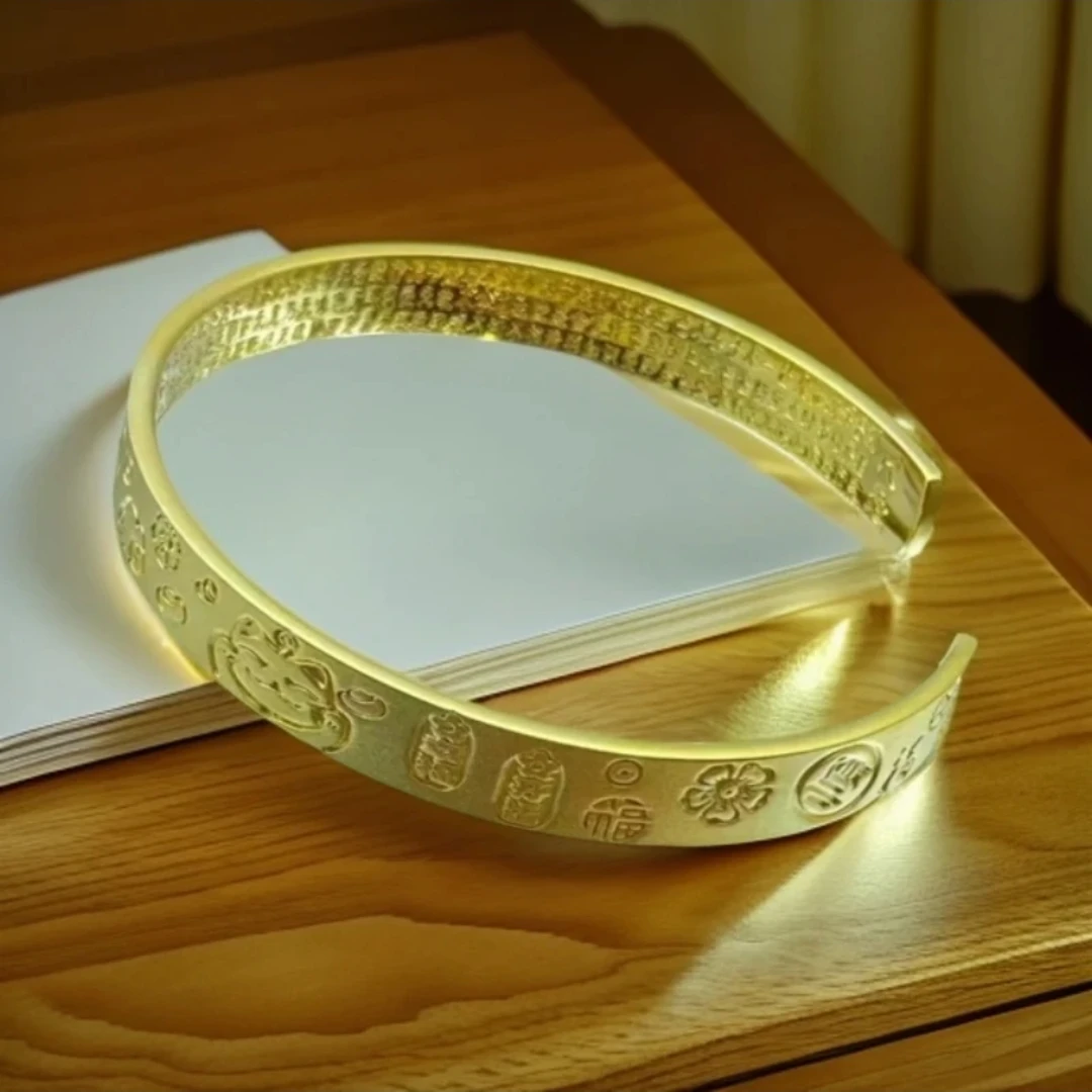 足银手镯 金抱银古法开口吉言手镯招财纳福气质轻奢百搭可调节