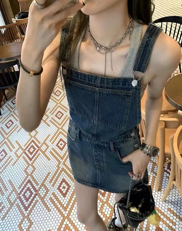 1201-1400 背带裙夏季薄款设计感小众宽松显瘦小个子短裙连衣裙潮