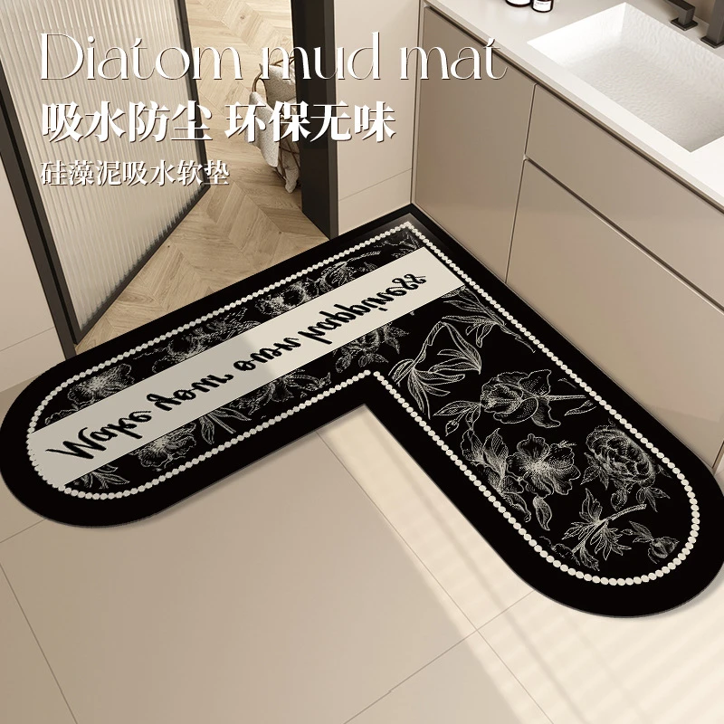 2024新款卫生间转角硅藻泥地垫洗脸池干区门口专用吸水垫L型防滑