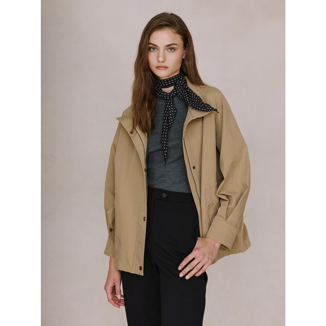 小岛微风高密特殊材质防泼水复古老钱风设计感百搭风衣 WT082219