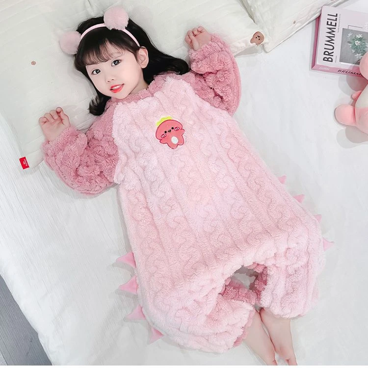新款儿童睡衣秋冬款宝宝连体睡袋加厚法兰绒女中童小女孩保暖睡裙