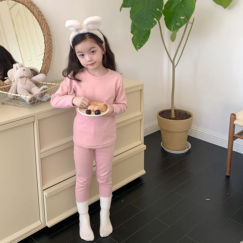 【依妈童品】 儿童睡衣两件套儿童秋冬纯色棉质拉架家居服套装L048