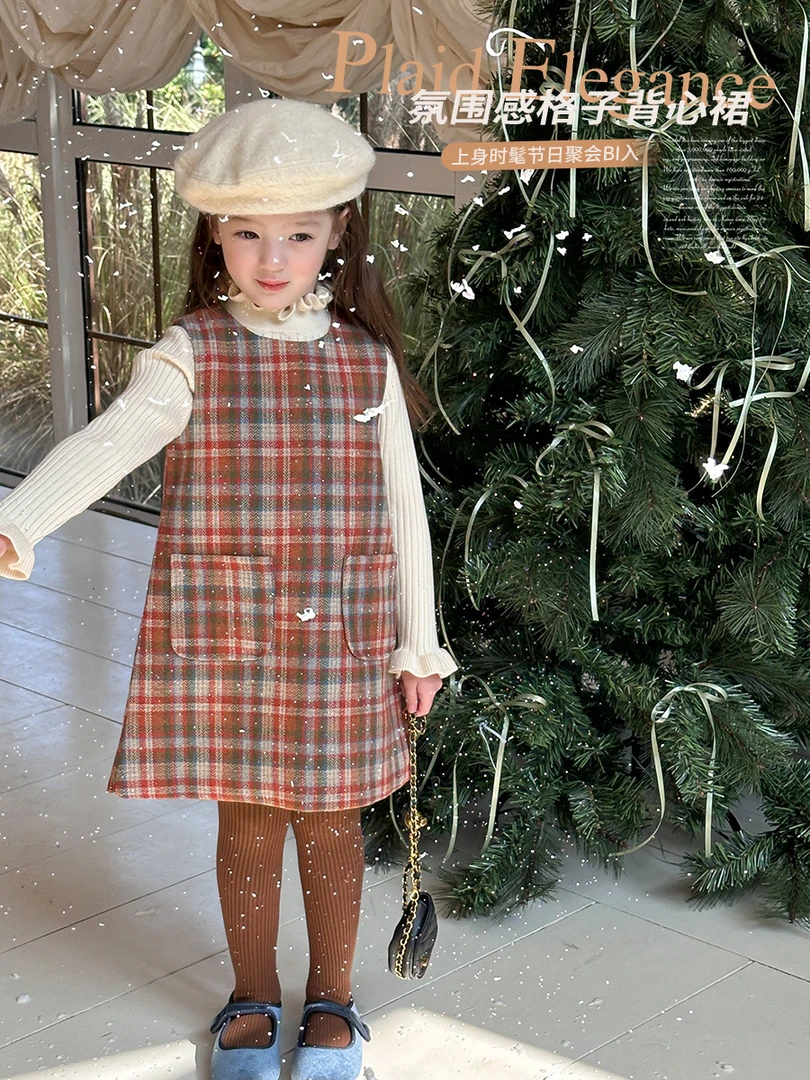 【现货已开价】儿童格子毛呢背心裙女童韩版加厚呢子公主裙24A042