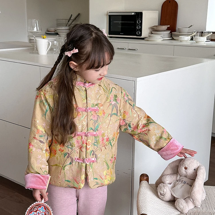 【依妈童品】儿童唐装拜年服加厚中式盘扣提花长袖棉服外套23Q053