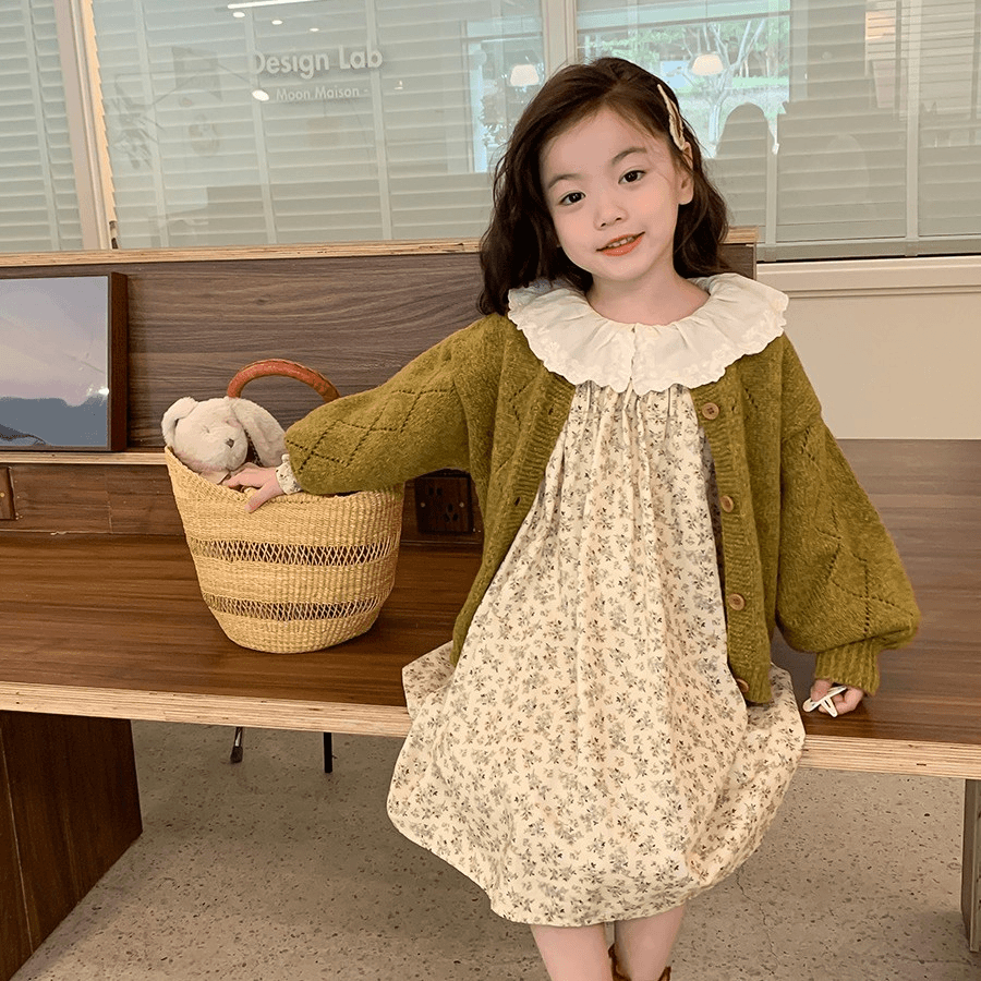 【12号福利】儿童秋款百搭绿色针织开衫  K0197