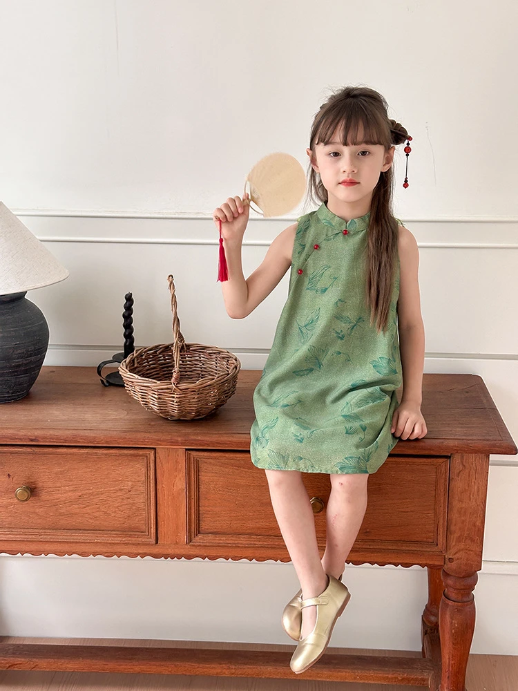 【现货已开价】女童国风夏款洋气百搭新中式汉服旗袍背心裙24W074