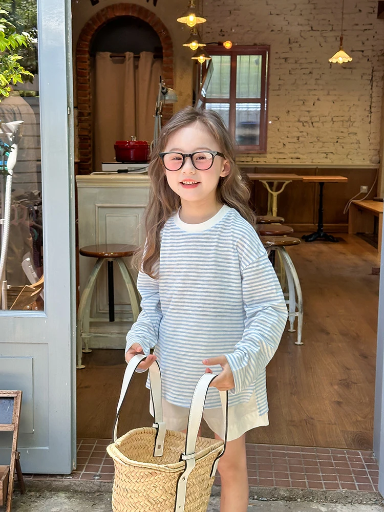 【薄款】女童夏日轻薄长袖T恤韩版洋气宽松条纹防晒衣24V127