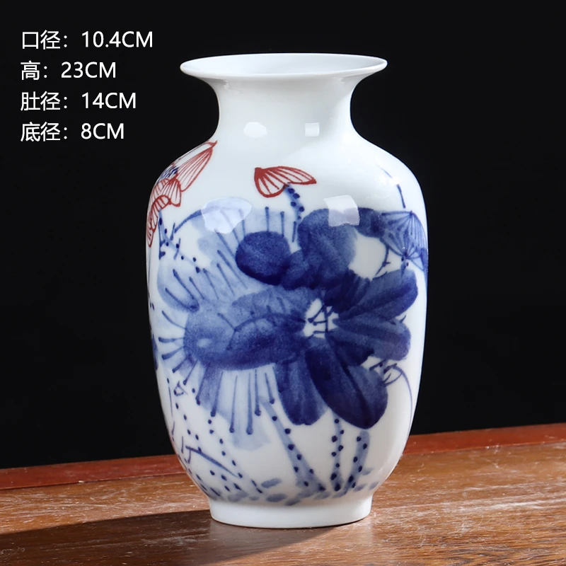 手绘青花瓷冬瓜瓶小号 陶瓷花瓶 景德镇瓷器装饰品摆件客厅工艺品