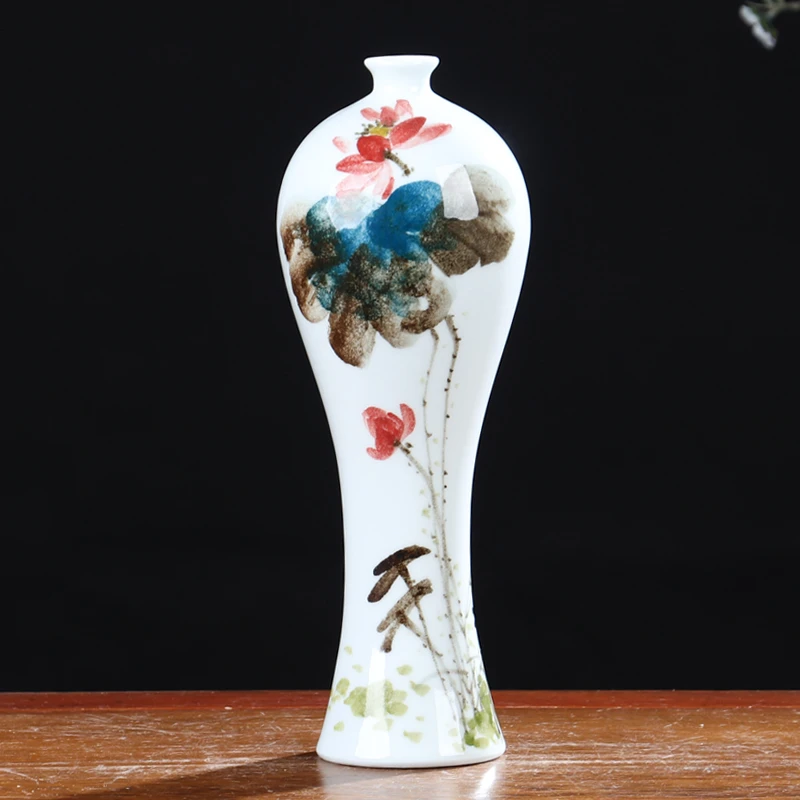 手绘清香梅瓶 景德镇陶瓷器花瓶家居摆件中式装饰品客厅插花家用