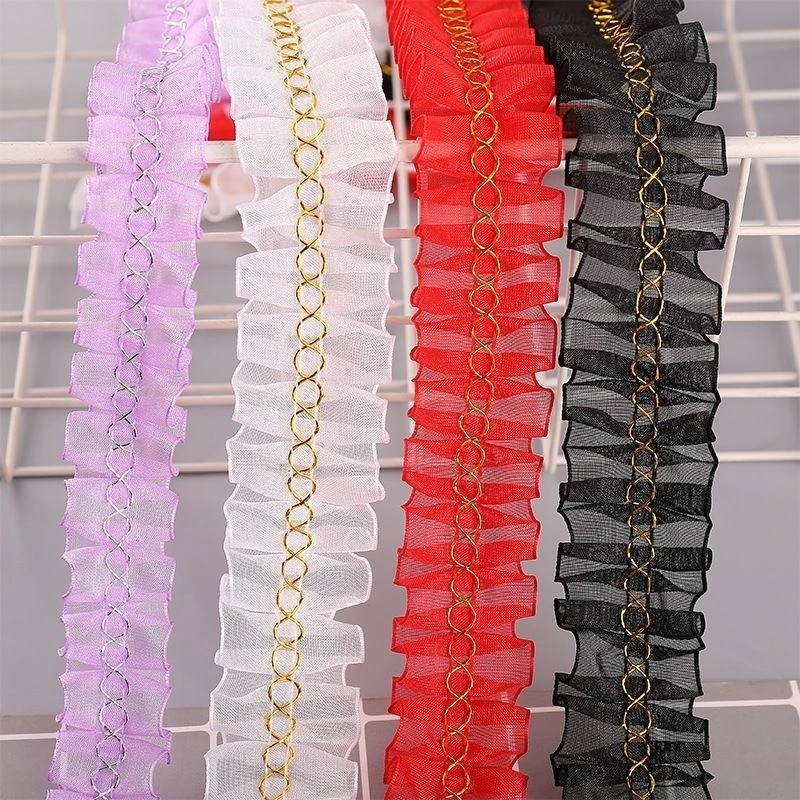 8字金线透明鱼骨褶皱花边DIY手工纱带童装服饰配饰辅料