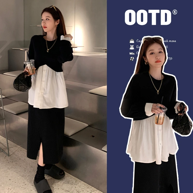 孕妇秋冬韩版洋气高级感时尚宽松休闲时尚假两件卫衣+半身裙套装
