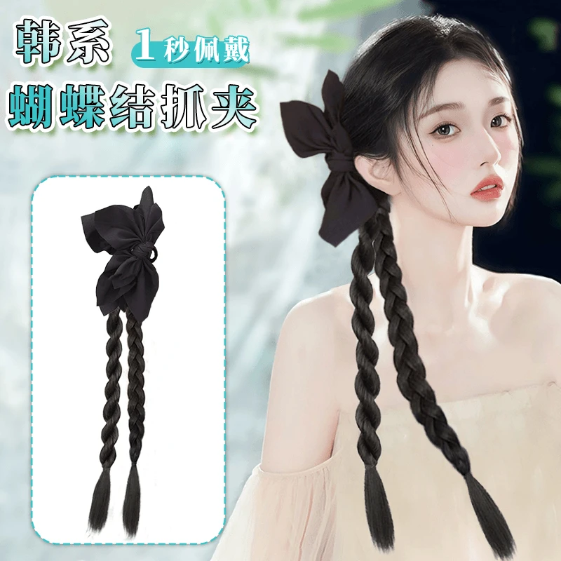 假发辫马尾韩系女抓夹双高马尾麻花辫子韩系新中式自然仿真半扎发