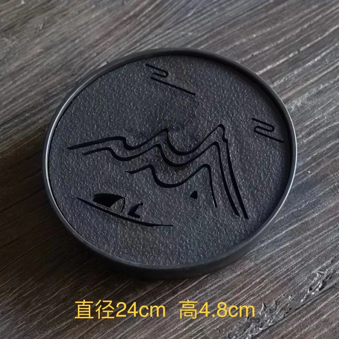 茶盘家用小型沥水托盘仿乌金石盘储水式   圆形茶盘