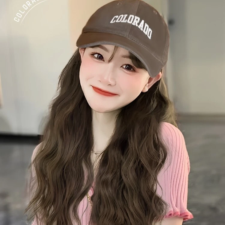 定制加大帽子假发女长发一体自然仿真可拆棒球帽时尚长卷发百搭