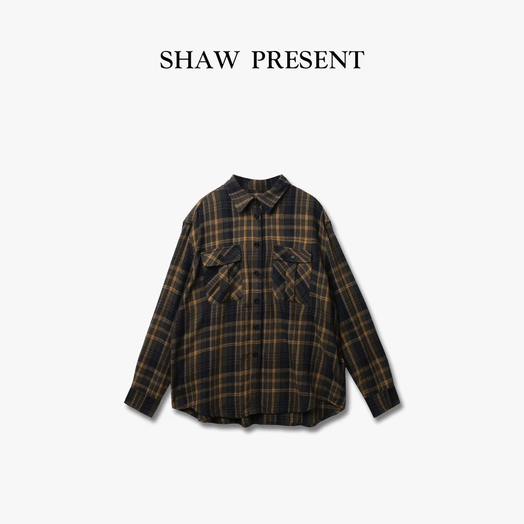 S-PRESENT早秋新款穿搭时尚流苏撞色格子舒适衬衣女BF1012