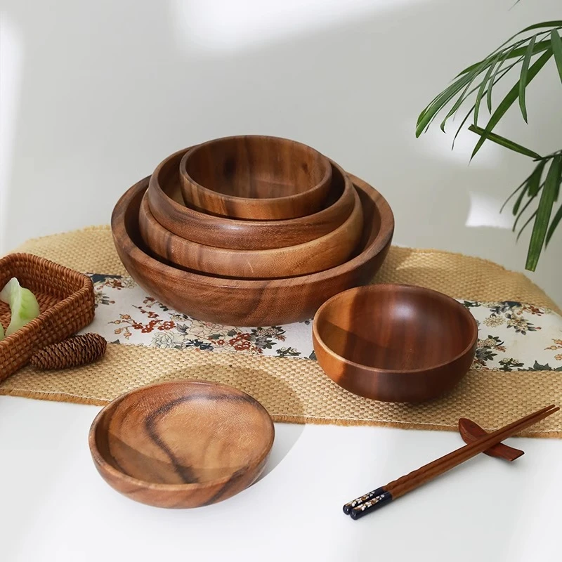 日式相思木碗儿童家用宝宝婴儿复古实木小饭碗木质水果盘沙拉碗