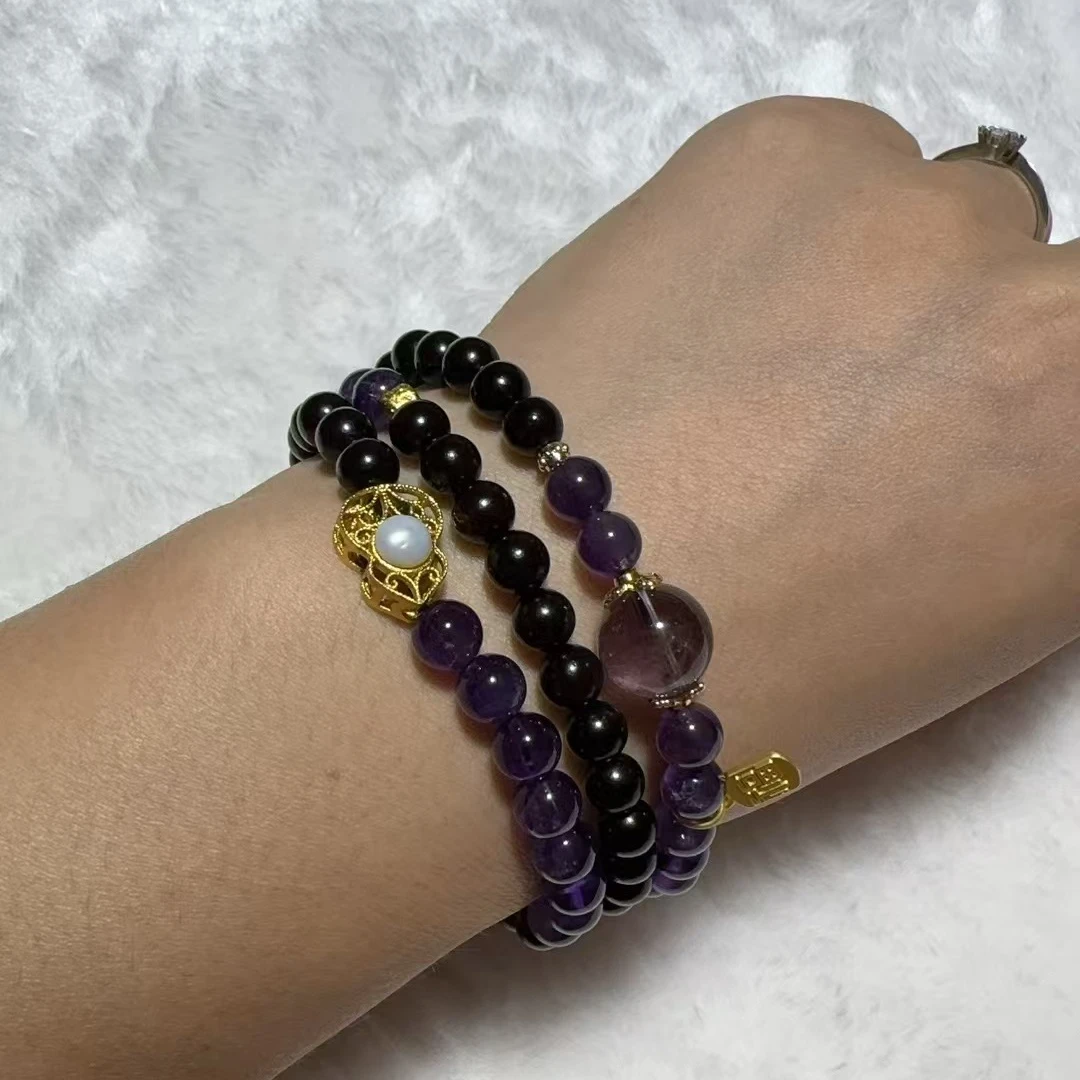 【富贾文玩】印度小叶紫檀6mm＋配饰水晶时尚潮流百搭文玩