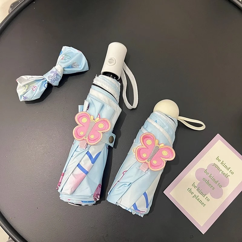 Rosy爱心蝴蝶全自动黑胶太阳伞晴雨两用女防晒防紫外线折叠遮阳伞