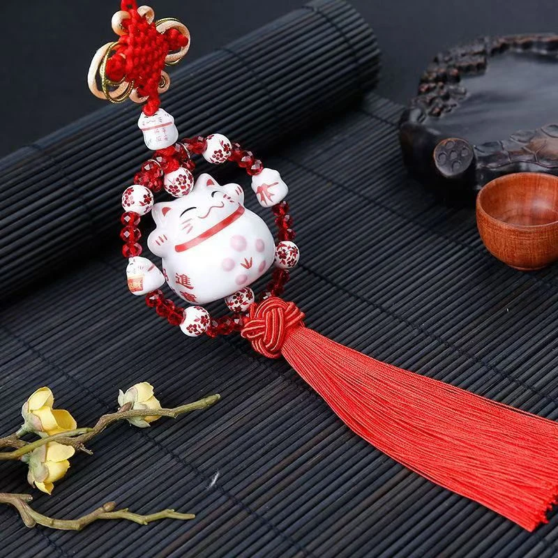 陶瓷招财猫汽车挂件 内饰挂饰 车后视镜车载装饰用品