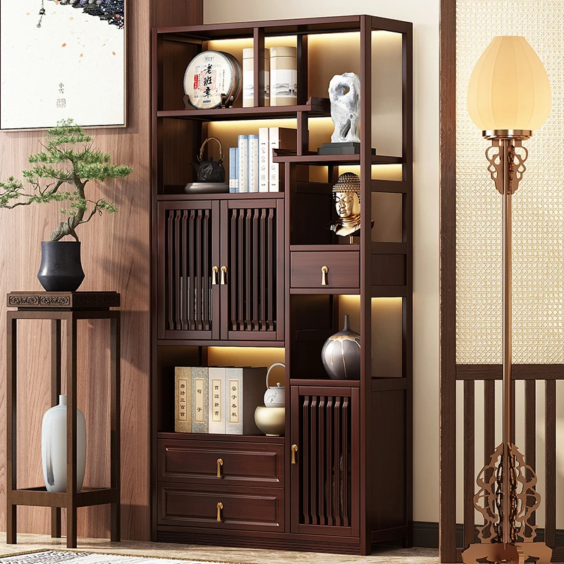 新中式博古架非实木茶货架茶室多宝阁隔断置物多层古董展示柜书架
